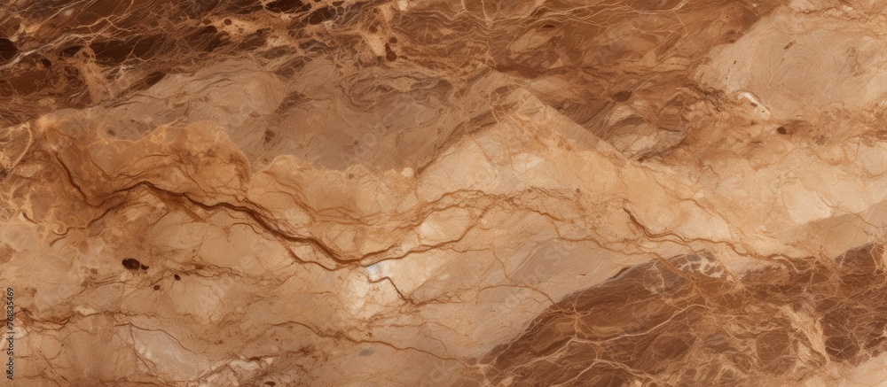 A detailed shot showcasing the intricate patterns of a brown marble texture, resembling a bedrock formation. The beige tones mimic the natural landscape, perfect for flooring or wood accents A detailed shot showcasing the intricate patterns of a brown marble texture, resembling a bedrock formation. The beige tones mimic the natural landscape, perfect for flooring or wood accents