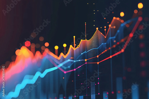 3D financial graph with glowing lines on dark background