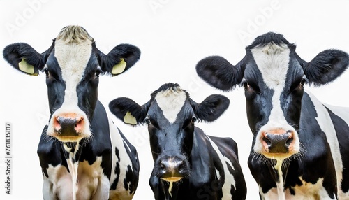 collection of three black and white cows animal bundle isolated on a white background as transparent png