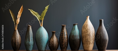 Handcrafted clay vases for interior decor. photo