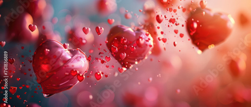 Glowing hearts raining in a crimson atmosphere