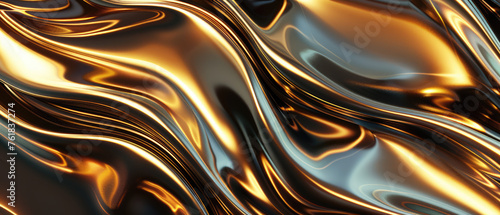 Reflective liquid gold and black abstract art