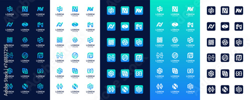 monogram letter n logo design templates inspiration with icon design photo