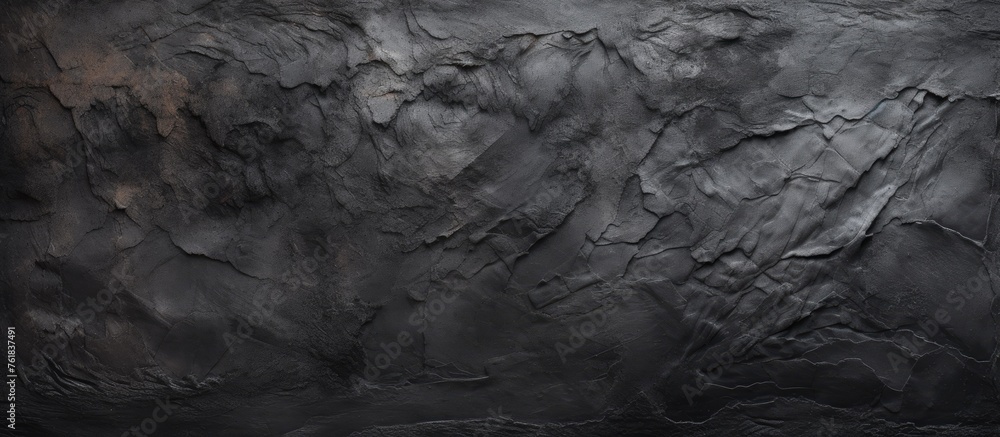 Naklejka premium A closeup of a grey bedrock wall texture resembling a monochrome landscape, with a pattern of woodlike streaks, giving a feeling of darkness and freezing water