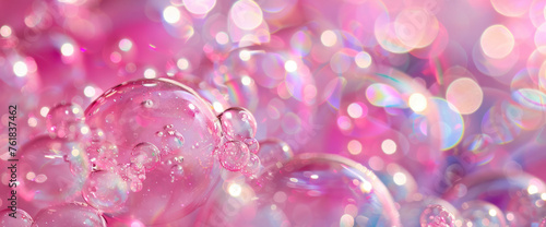 Shimmering pink bubbles with bokeh lights