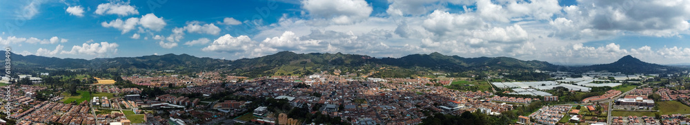 La Ceja, Antioquia - Colombia. March 9, 2024. Aerial view with drone of the municipality, located in the east of the department.