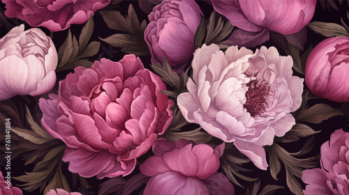 Seamless floral pattern with peonies. Pink peonies wallpaper background. Blooming peony flowers .