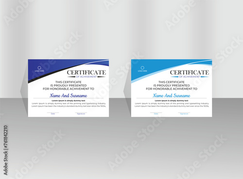 Free vector vintage achievement certificate, professional design in blue certificate template with elegant elements