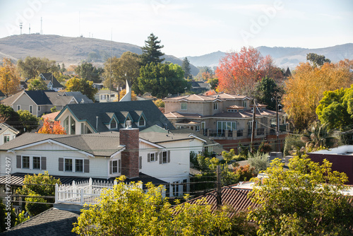 Fall foliage framed view of a neighborhood in downtown San Luis Obispo, California, USA. photo