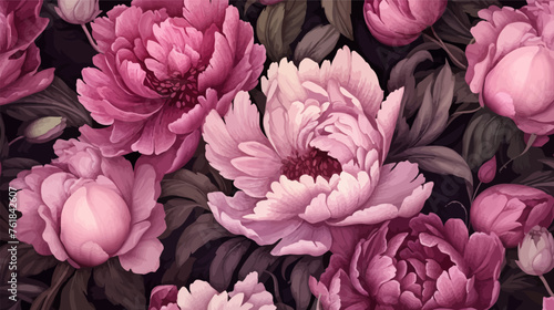 Seamless floral pattern with peonies. Pink peonies wallpaper background. Blooming peony flowers .