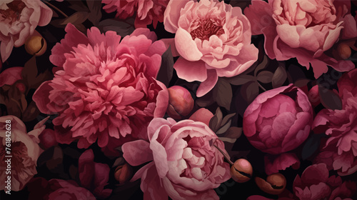 Seamless floral pattern with peonies. Pink peonies wallpaper background. Blooming peony flowers .