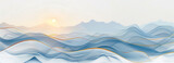 Minimal abstract panoramic landscape background, sunrise at the sea in blue pastel colours suitable for booklets, web, brochures, flyers, wallpapers.