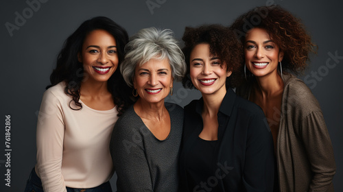Group portrait of diverse women of different ages sharing a smile.