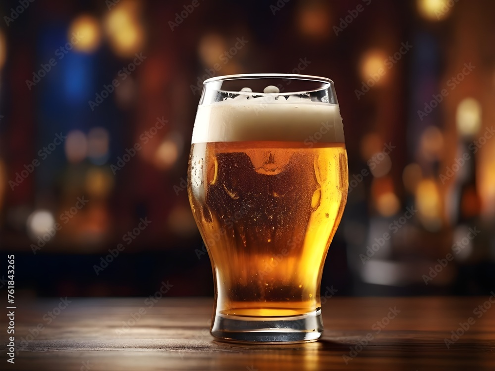 Glass of beer on a bar counter in a pub. Beer mock-up illustration