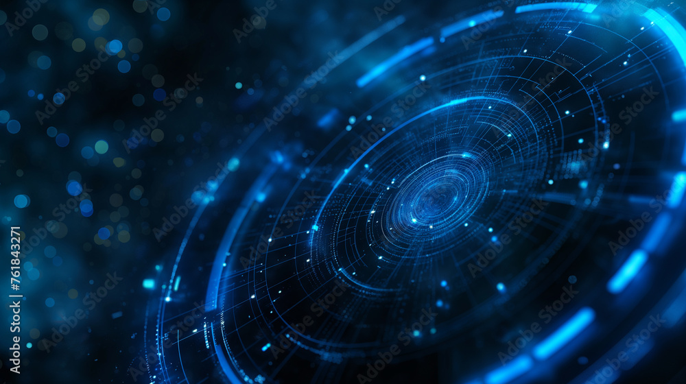 Obraz premium Disc design with blue neon lights, technology background