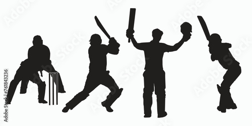 Batsman pose or Century celebration or cover drive or open helmet celebration or Batsman shadow art. Cricket player playing cricket vector illustration. Batsman in field silhouette. Batting man. 