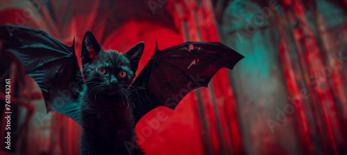 a vampire cat in dracula's castle with copy space © StockUp