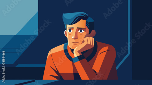 Pensive Young Man in Thoughtful Pose at Night