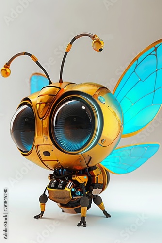 Robot bee with blue wings.