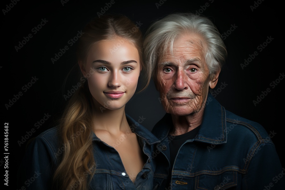 Generational Bond: Old Man and Young Girl Posing