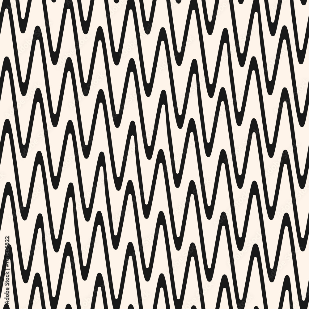 Wavy zigzag lines seamless pattern. Vector background with smooth diagonal zig zag, waves, curved stripes, chevron. Black and white abstract geometric texture. Simple monochrome repeating geo design Wavy zigzag lines seamless pattern. Vector background with smooth diagonal zig zag, waves, curved stripes, chevron. Black and white abstract geometric texture. Simple monochrome repeating geo design