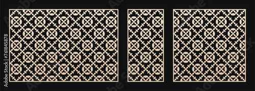 Laser cut patterns set. Vector design with elegant geometric ornament, abstract floral grid, lattice. Template for CNC cut, decorative panels of wood, metal, paper, plastic. Aspect ratio 3:2, 1:2, 1:1