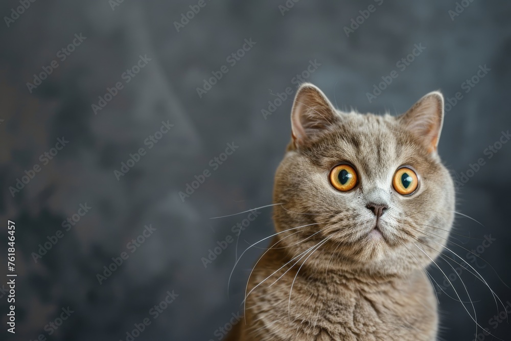 Funny british shorthair cat portrait looking shocked or surprised Funny british shorthair cat portrait looking shocked or surprised
