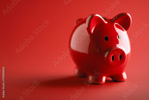 Red piggy bank on a bright red background