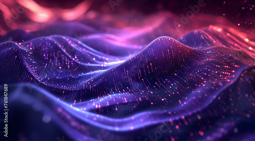 Abstract wave made out of grids that are seen from a cinematic view of one of the holy geometry shapes, the shape is clearly animated, clear neon lines, 3d render, nothingness. Wallpaper, pattern. © gorilla