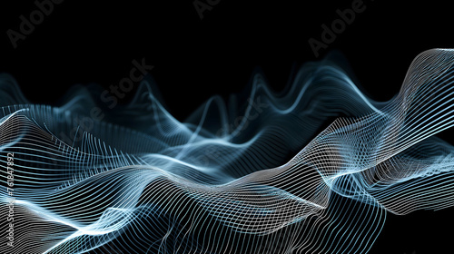 a black and white photo of a wave of light on a black background with a black background and a white wave of light on a black background. generative ai © gorilla