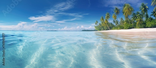 Crystal clear ocean water on a tropical island beach in the Indian Ocean. Best interior design inspiration. © Vusal