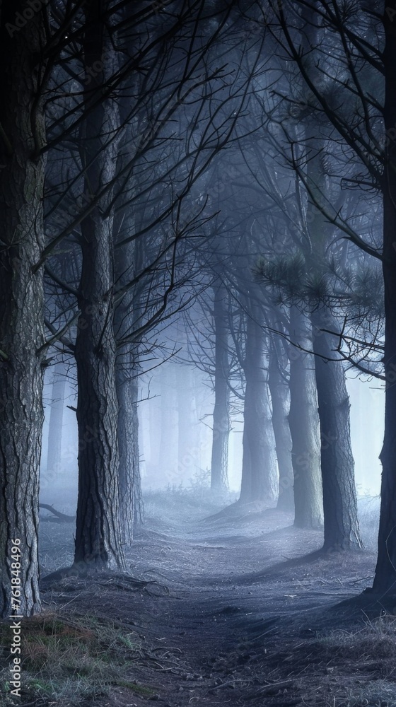Misty forest path at dawn Misty forest path at dawn