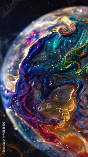 Abstract swirls of vibrant colors and bubbles