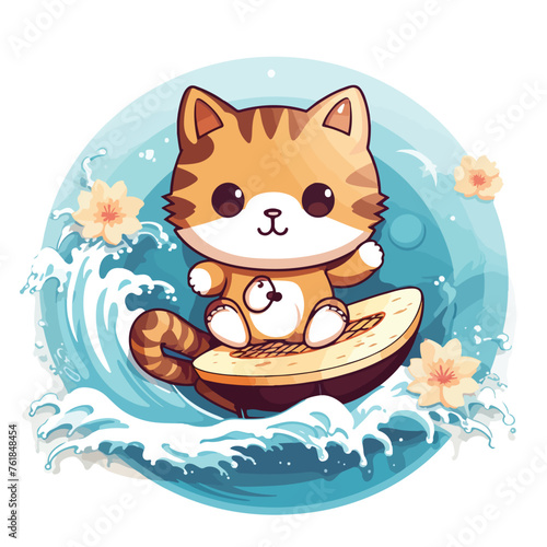 Kawaii cat coffee surfing illustration for t-shirt