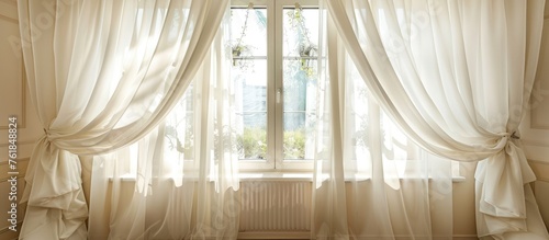 Window decoration with white curtains photo