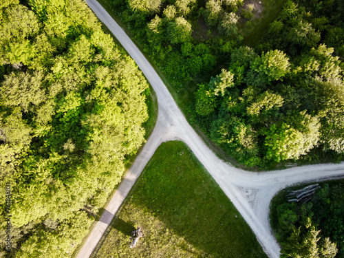 Nature and landscape: aerial view of a forest and a naturalistic path, 