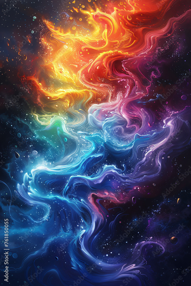 Abstract background in many colors with the look of waves and brush lines.