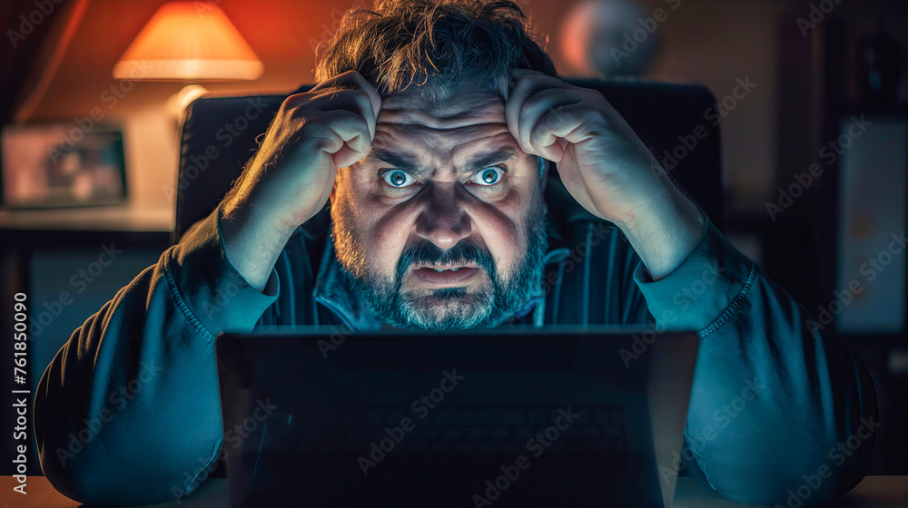 Shocked Trader Experiencing a Market Crash Late at Night Shocked Trader Experiencing a Market Crash Late at Night