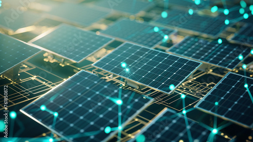 hi-tech illustration of solar panels connected to the energy network