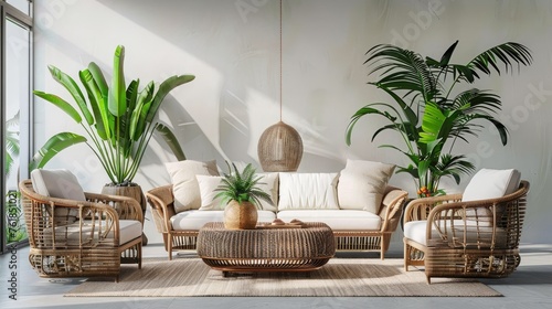 Tropical Tranquility Rattan Elegance in Botanical Lounge
