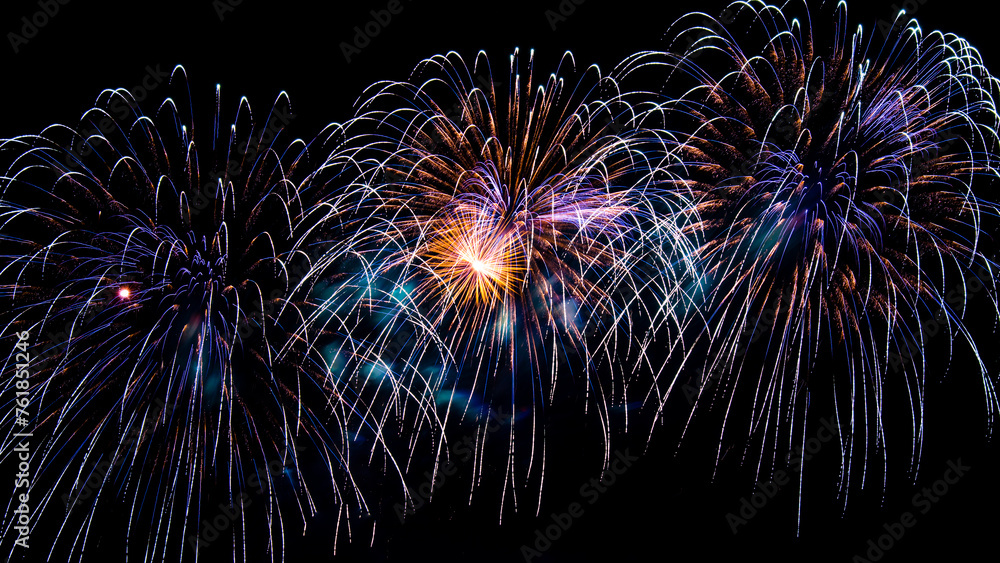 Montreal, Canada - August 20 2018: Firework show at La Ronde in Montreal Montreal, Canada - August 20 2018: Firework show at La Ronde in Montreal
