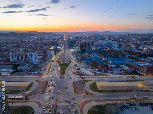 Albania, the main cross of the entrance road to Tirana from the western side, after the sunrise 18 March 2024