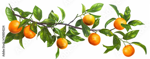 Clipart orange fruits tree branch isoated on white background