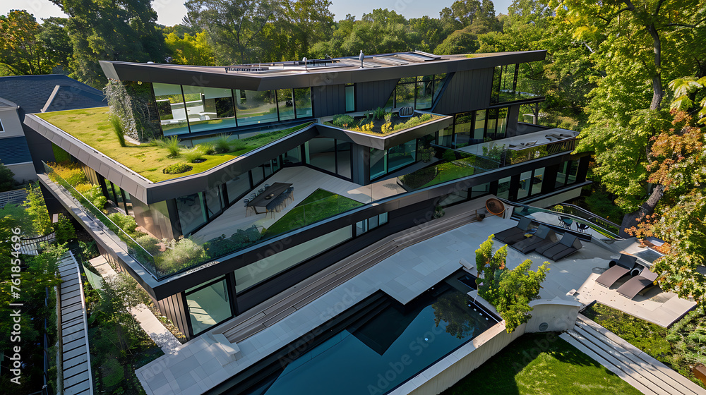 An avant-garde modern house roof with unconventional angles and materials, incorporating bold architectural elements like cantilevers and overhangs
An avant-garde modern house roof with unconventional angles and materials, incorporating bold architectural elements like cantilevers and overhangs