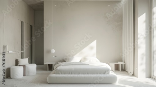 Stylish Monochrome Bedroom Interior with White Bed AI Generated