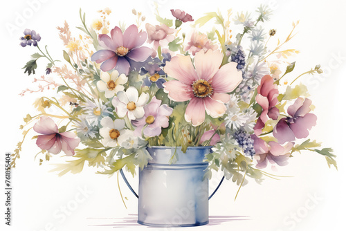 Fototapeta Naklejka Na Ścianę i Meble -  Vibrant watercolor floral bouquet in vase