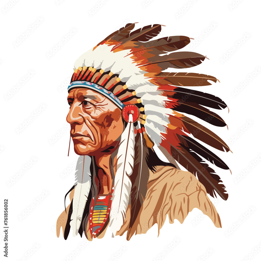 Native American Indian chief with feathers isolated
