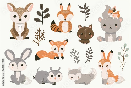 Set of cute designer animals on white background. Vector illustration for printing on fabric  postcard  wrapping paper  book  picture  Wallpaper. Cute baby background. stock illustration