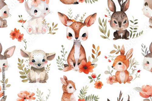 Set of cute designer animals on white background. Vector illustration for printing on fabric  postcard  wrapping paper  book  picture  Wallpaper. Cute baby background. stock illustration