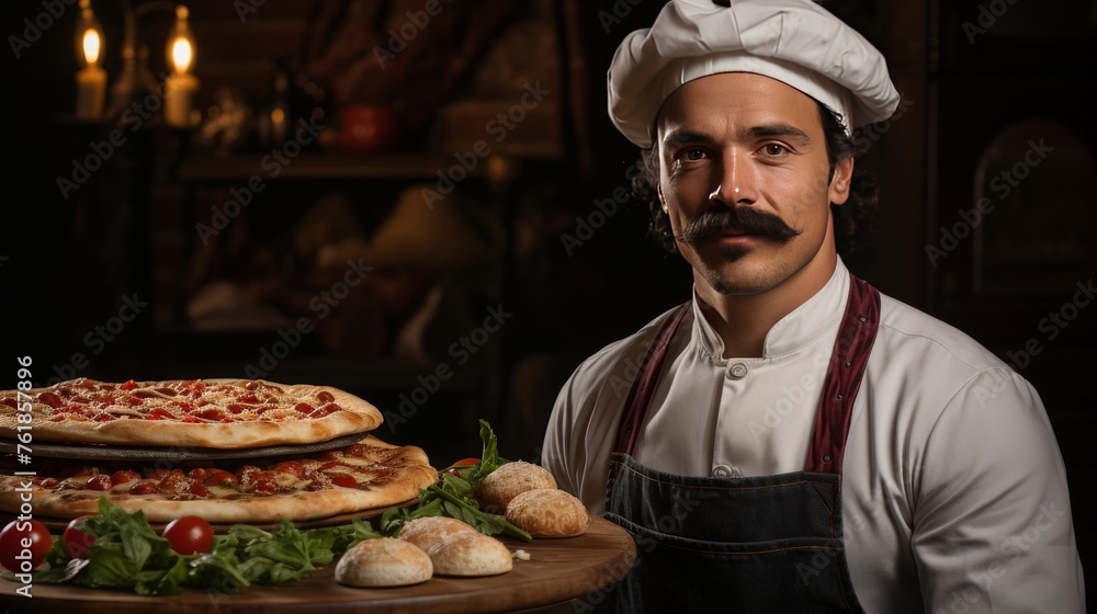 Chef Standing With Two Pizzas
